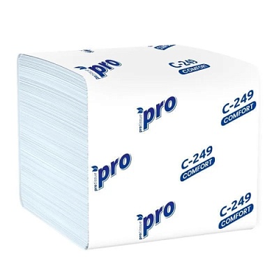 Туалетная бумага 2х слойная 21х11см PRO Tissue листовая, V сложение, T3, 250 шт. С249 (х1/40) [упаковка]